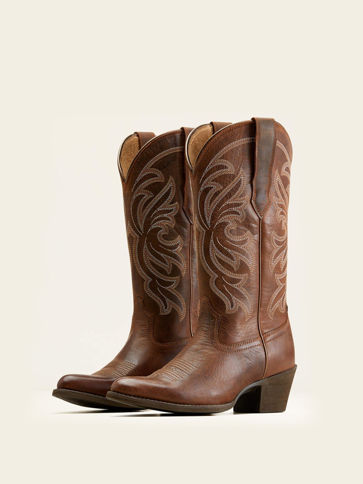 Mid Calf Almond-Toe Embroidery Cowgirl Boots - Brown