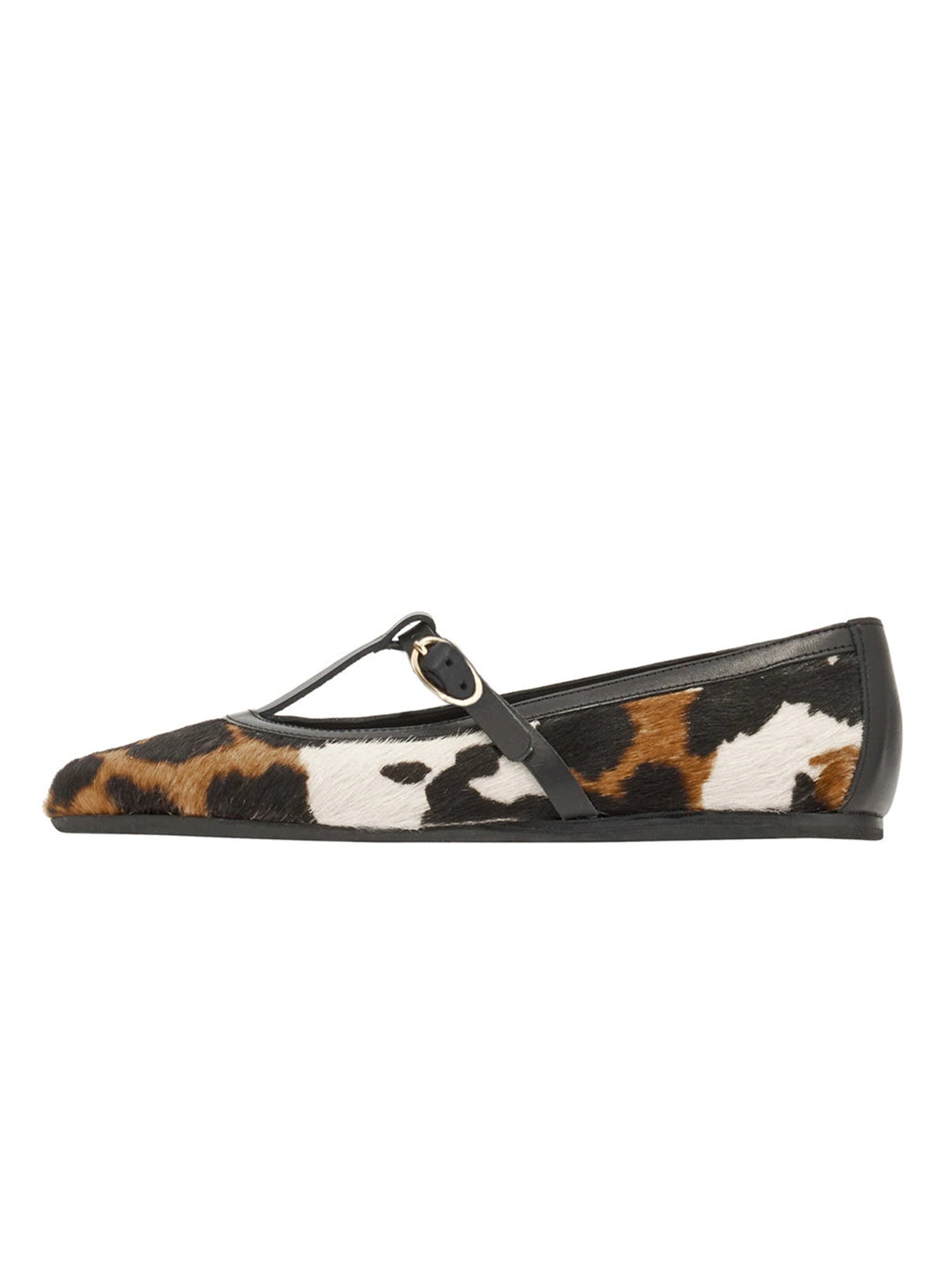 Classic Cow Print Round-Toe T-Strap Chic Ballet Flats
