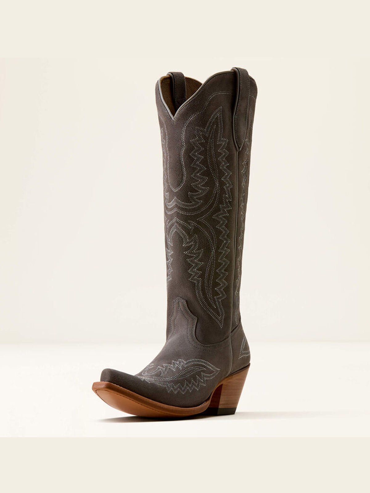 Western Embroidery Tall Snip-Toe Half-Zip Knee High Cowgirl Boots - Green Faux Suede