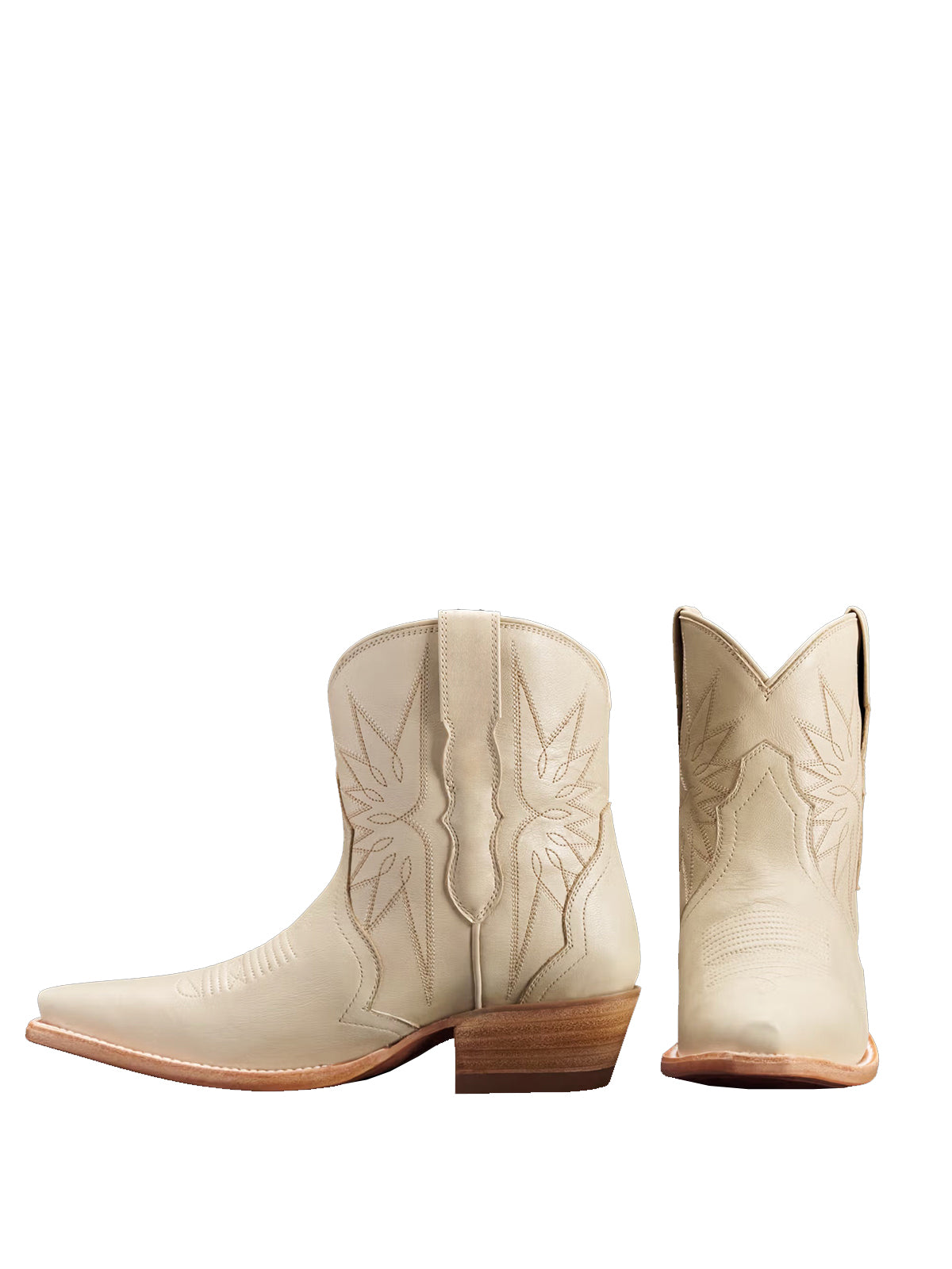 Cream Snip-Toe Embroidery Ankle Booties