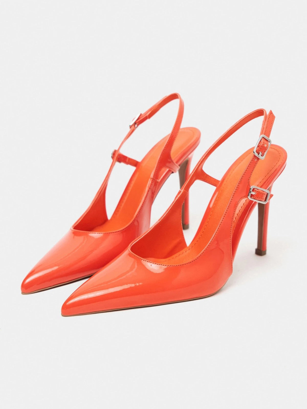 Patent Leather Pointed-Toe Buckle Back Strap Chic High Heels - Orange