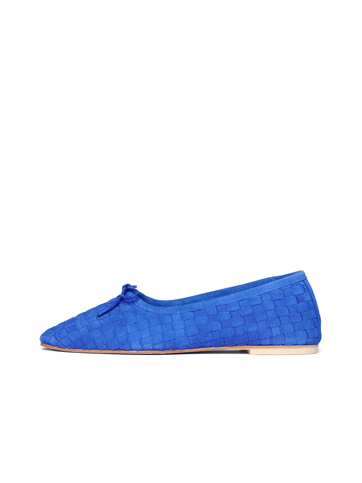 Dark Blue Faux Suede Woven Square-Toe Front Bow Ballet Flats