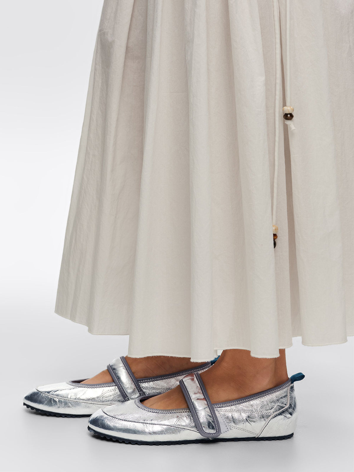 Metallic Silver Round-Toe Chic Mary Jane Strap Flats