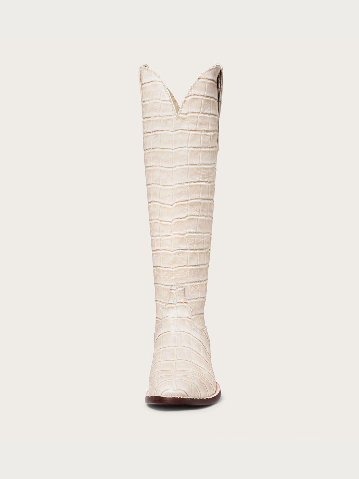 Bone Crocodile-Embossed Almond-Toe Wide Calf Tall Knee High Cowgirl Boots