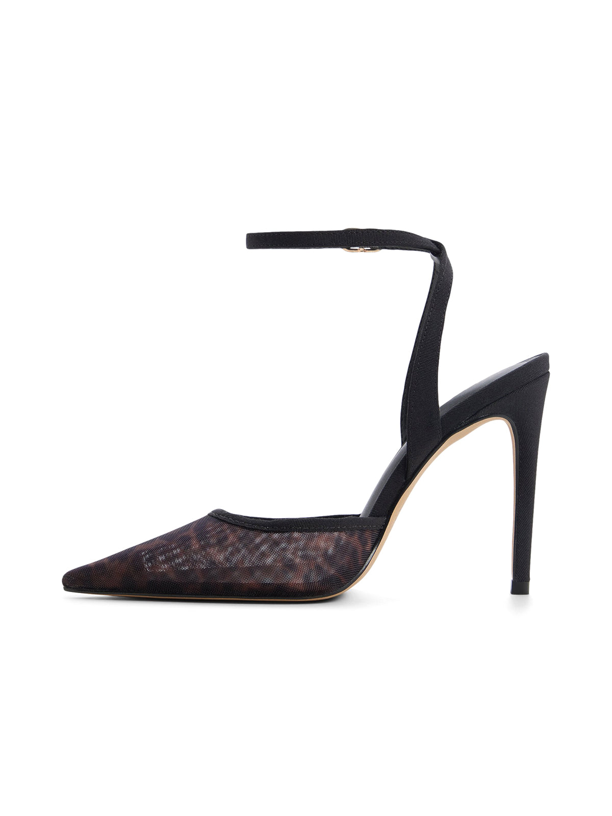 Leopard Mesh Pointed-Toe Slip-On Slingback High Heels