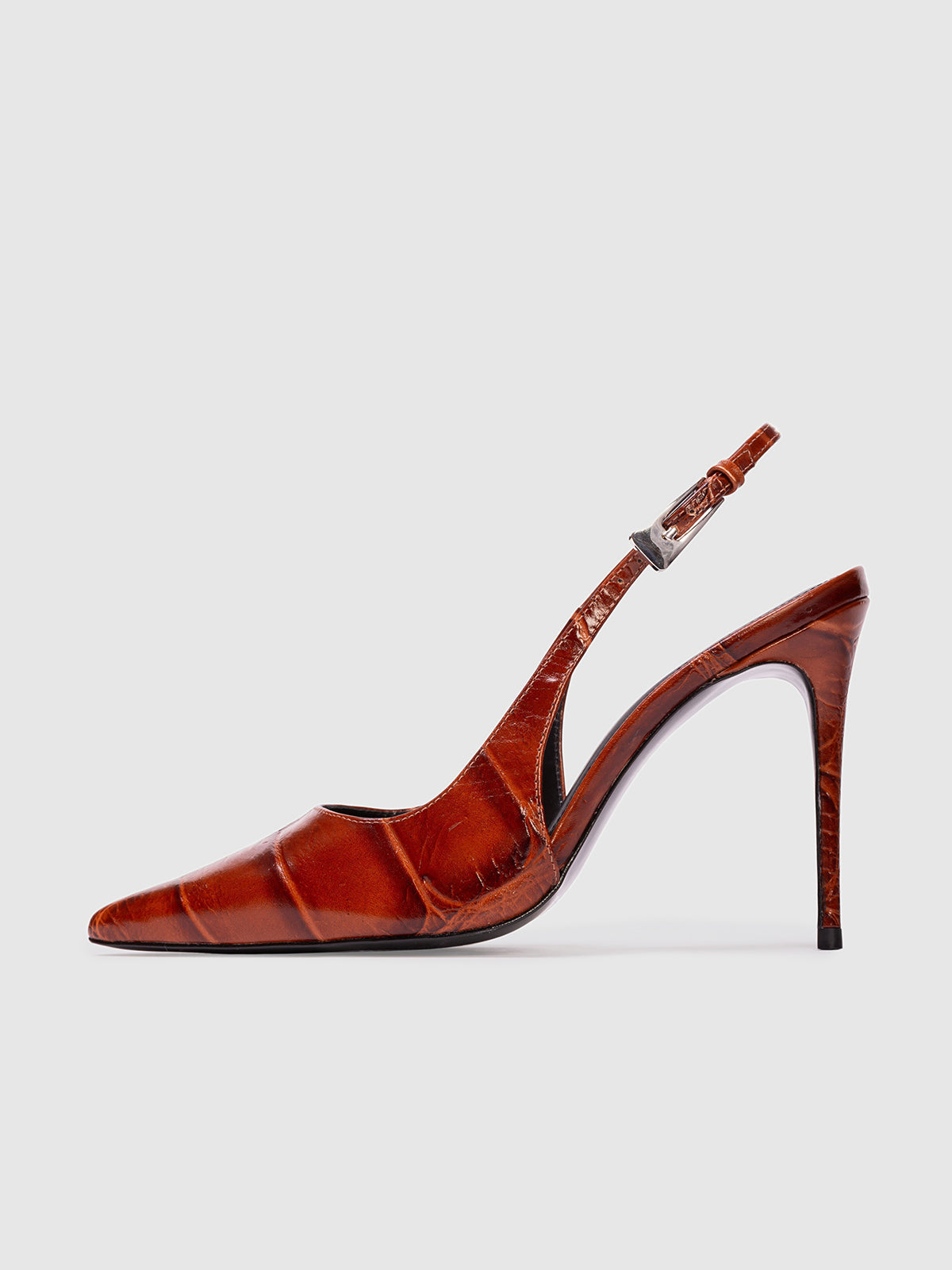 Red Pointed-Toe Crocodile Print Slingback High Heels