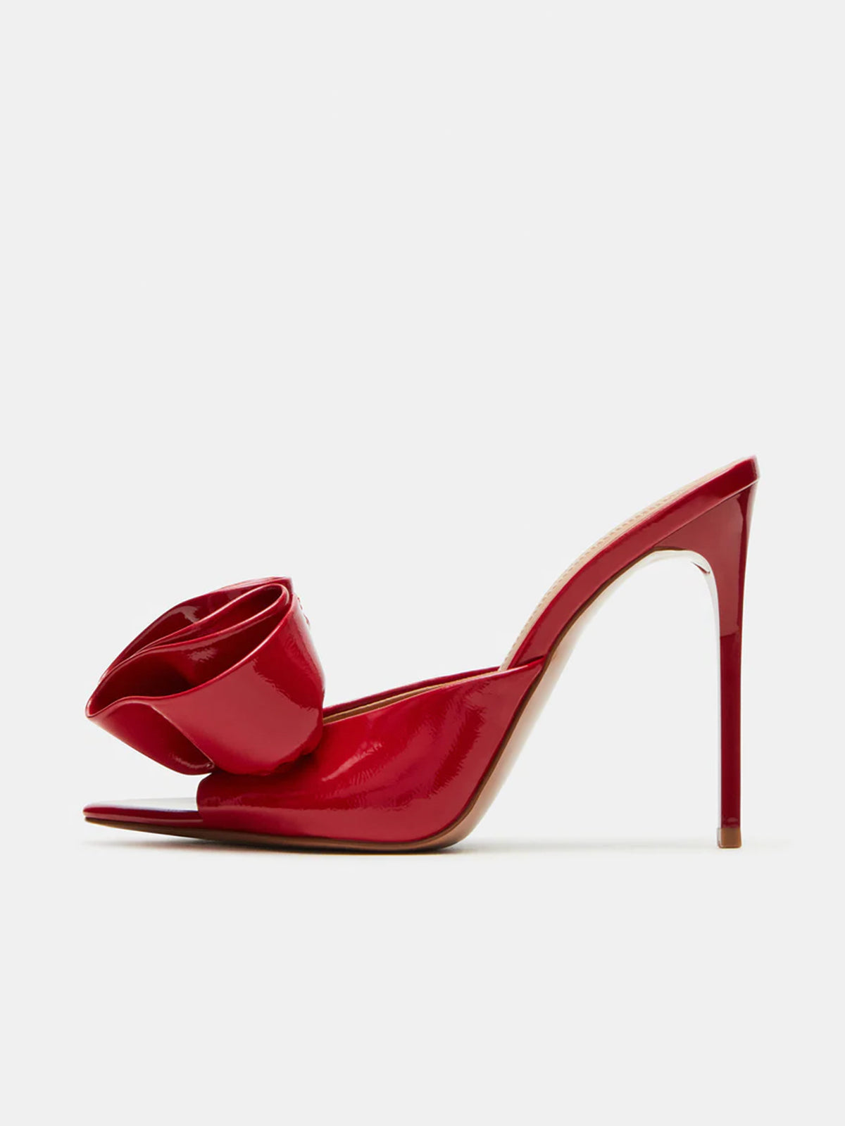 Pointed-Toe Slip-On Ruffle High Heels - Patent Red