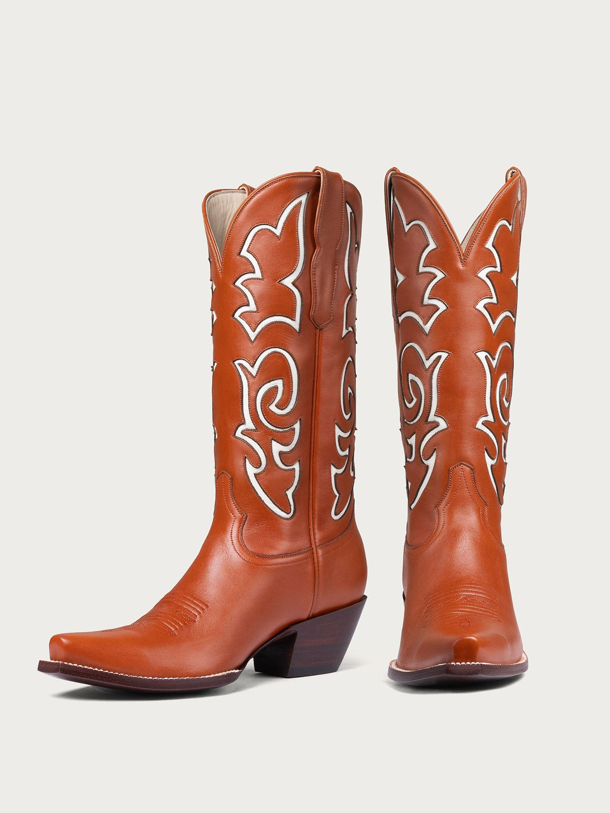 Brown Snip-Toe Stylish Inlay Classic Mid Calf Cowgirl Boots