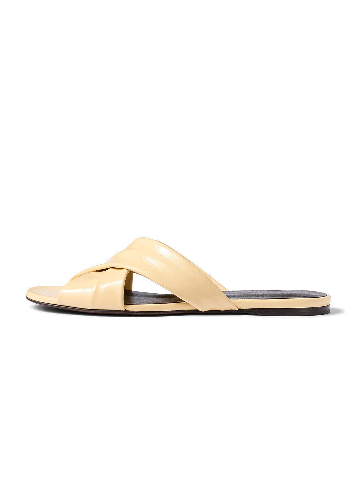 Yellow Square-Toe Cris-Crossed Straps Slip-On Flat Sandals