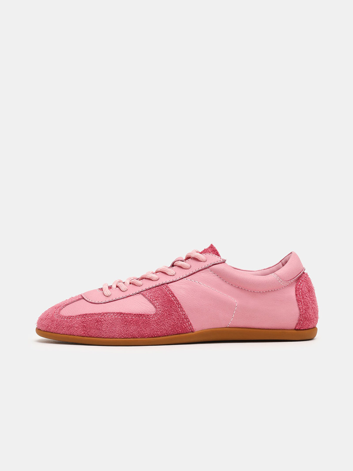 Pink Round-Toe Chic Lace-Up Classic Sneakers Flats