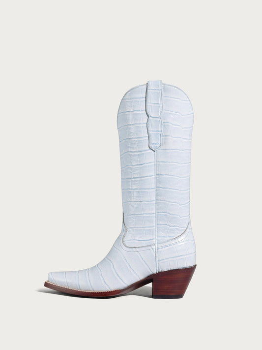 Blue Crocodile Pattern Snip-Toe Chic Mid Calf Simple Cowgirl Boots