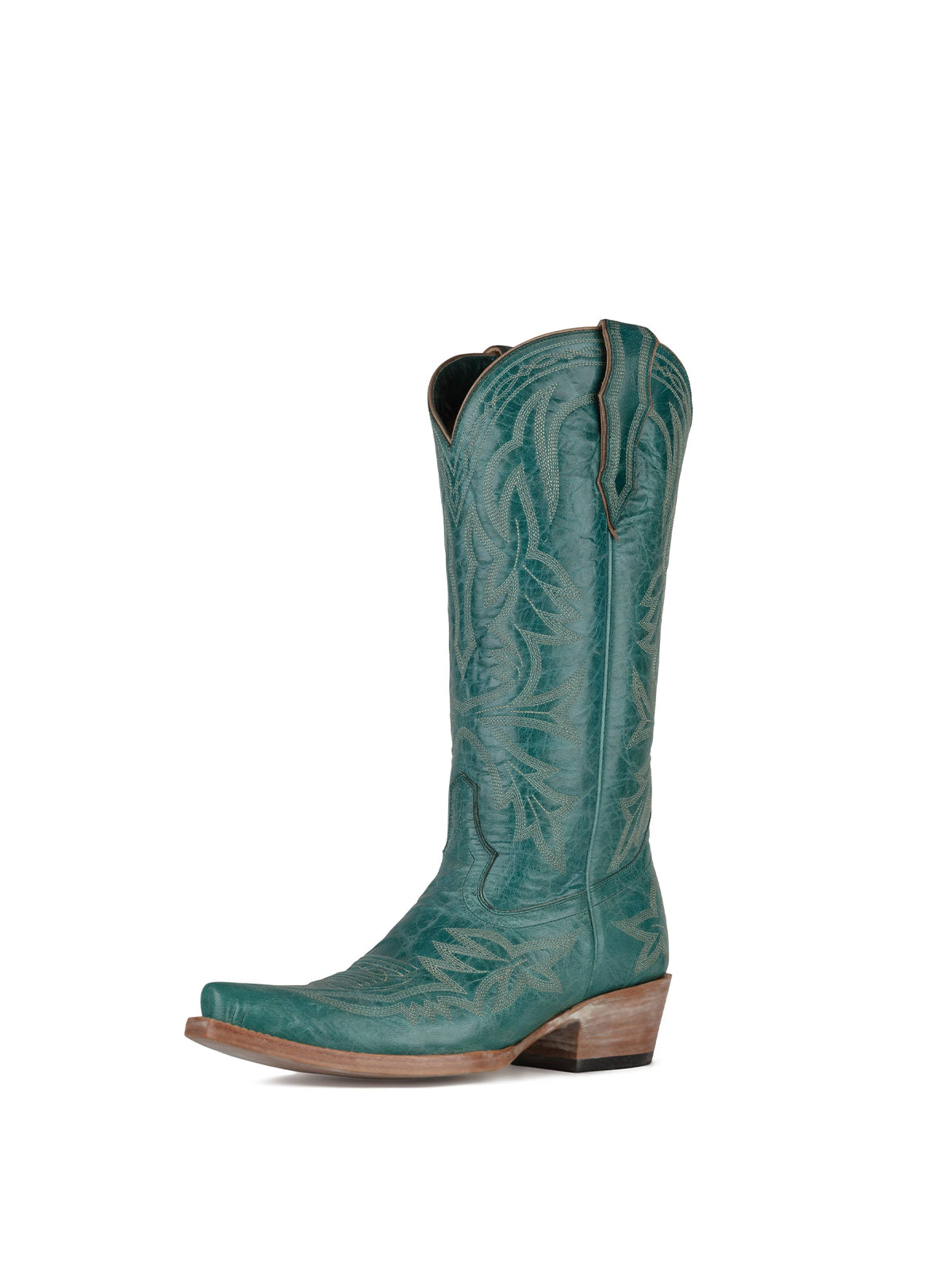 Western Embroidery Snip-Toe Classic Mid Calf Cowgirl Boots – Teal
