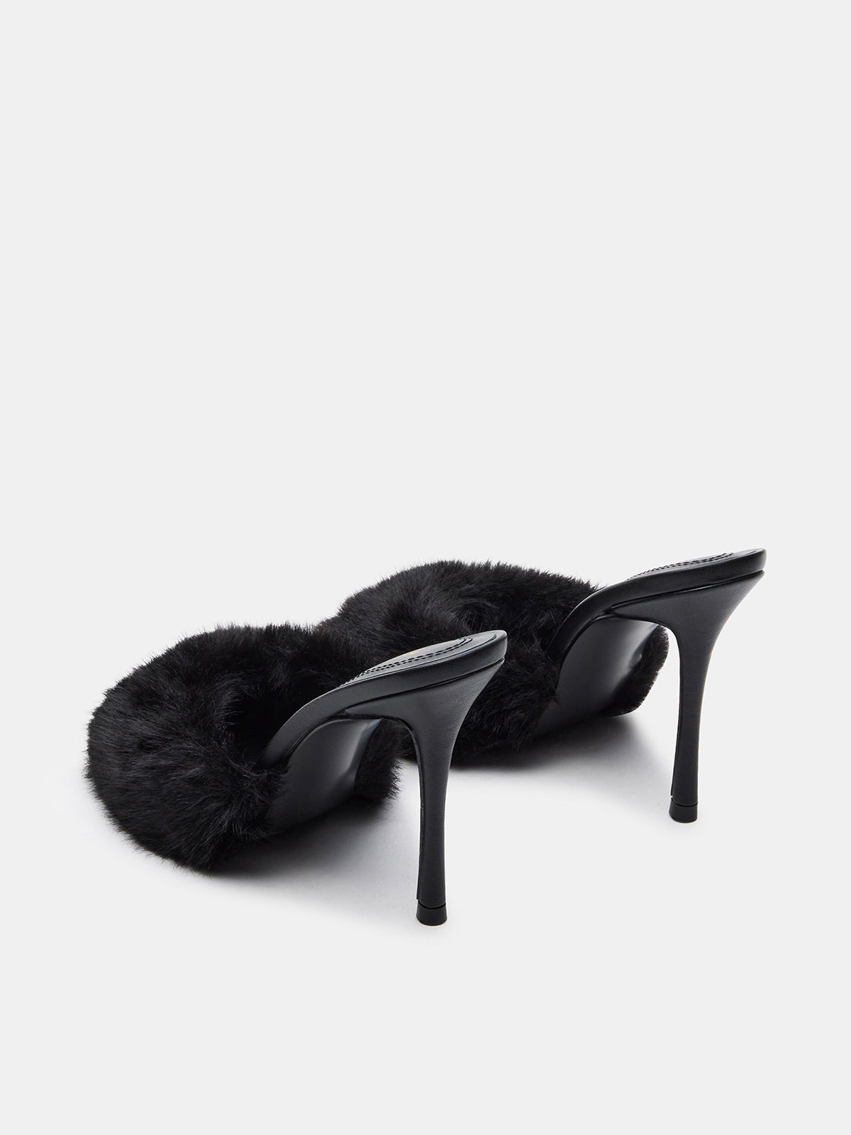 Round-Toe Slip-On High Stiletto Heels Pumps - Black Faux Fur