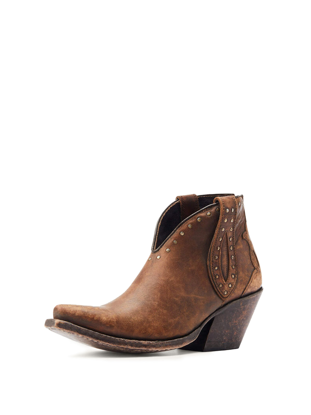 Distressed Brown Snip-Toe Studded Cowgirl Short Ankle Western Boots