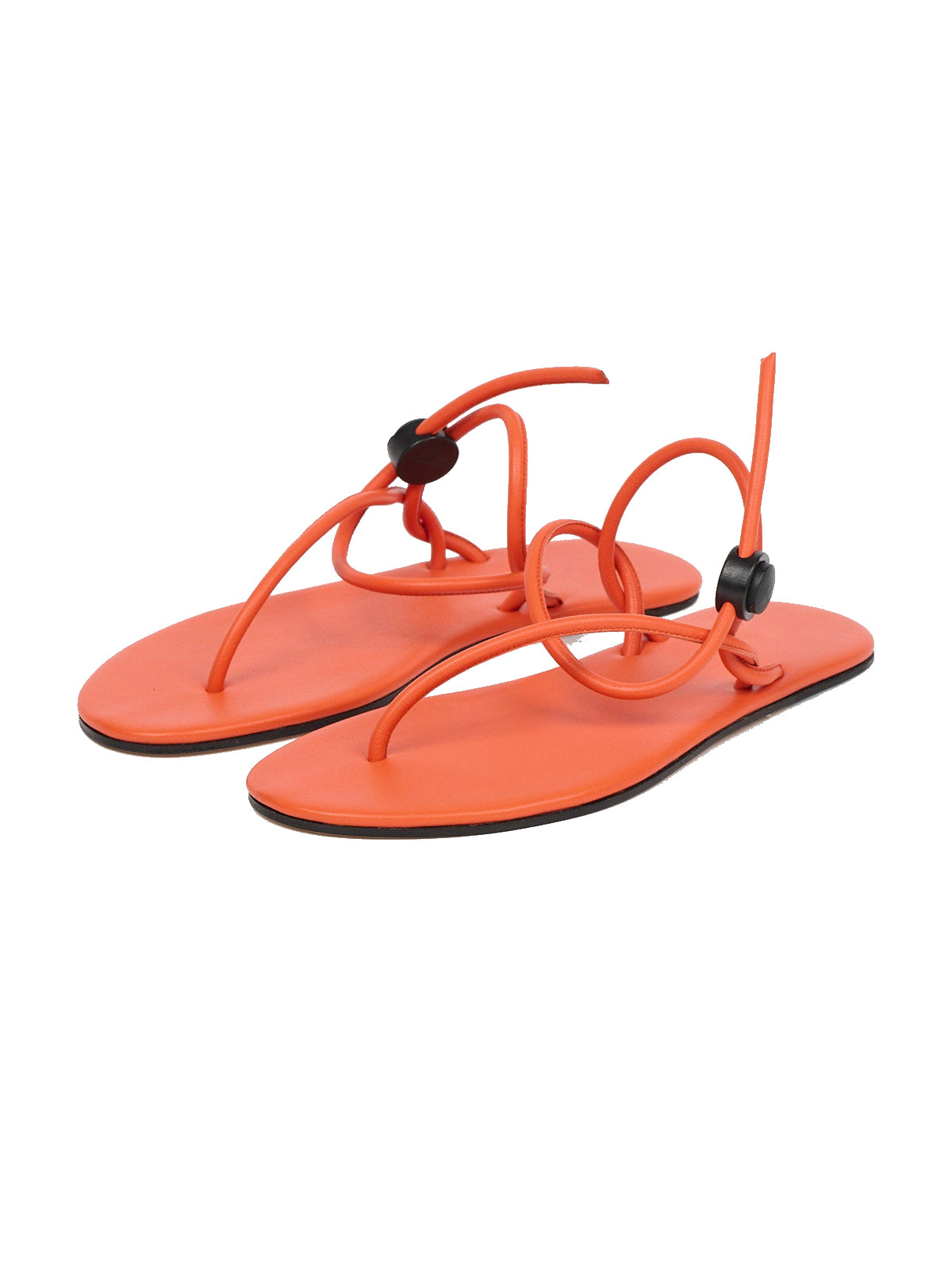 Orange Round-Toe Flip-Flops String Detail Slip-On Flats