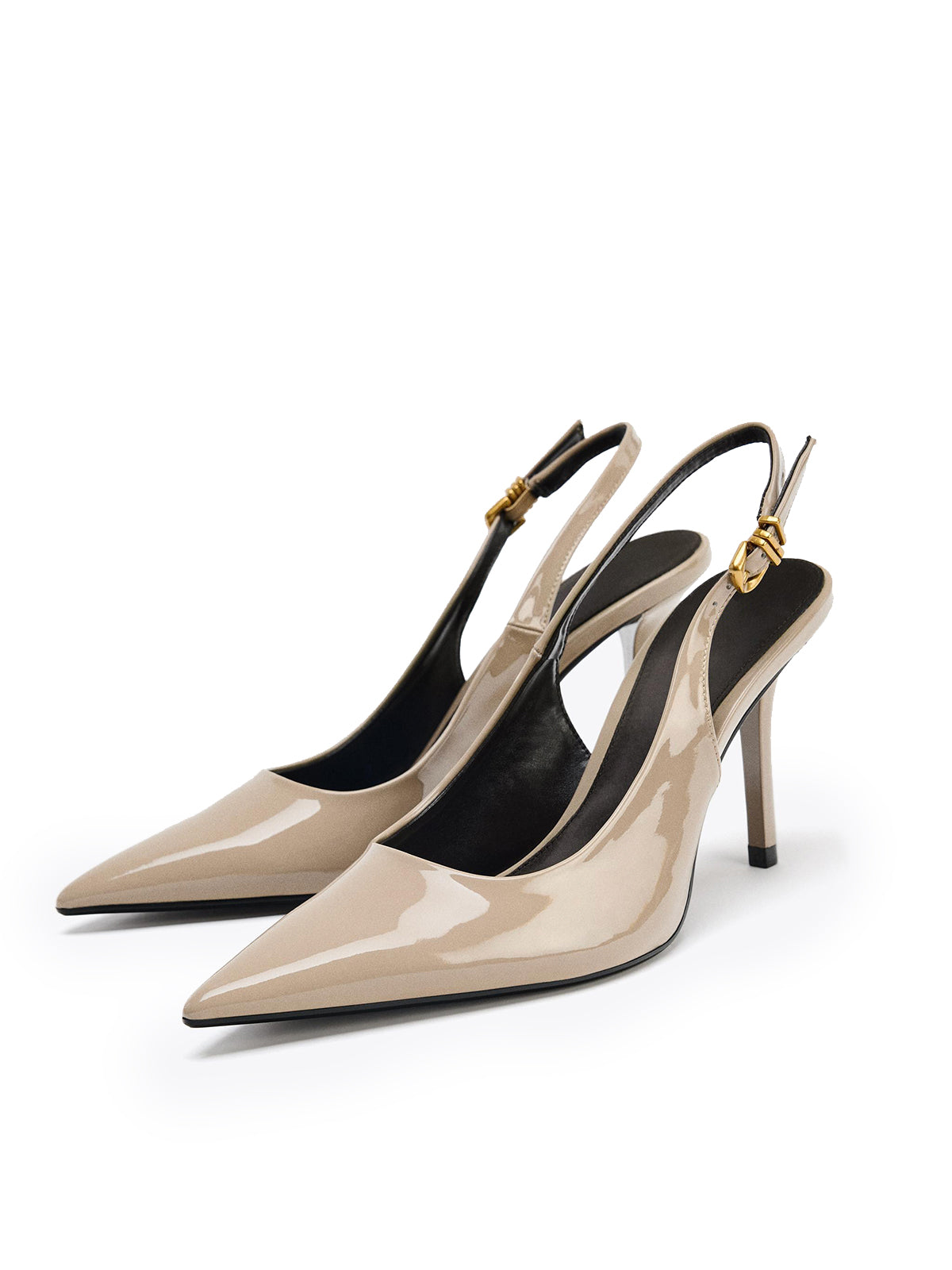 Patent Taupe Pointed-Toe Slingback Slip-On High Heels