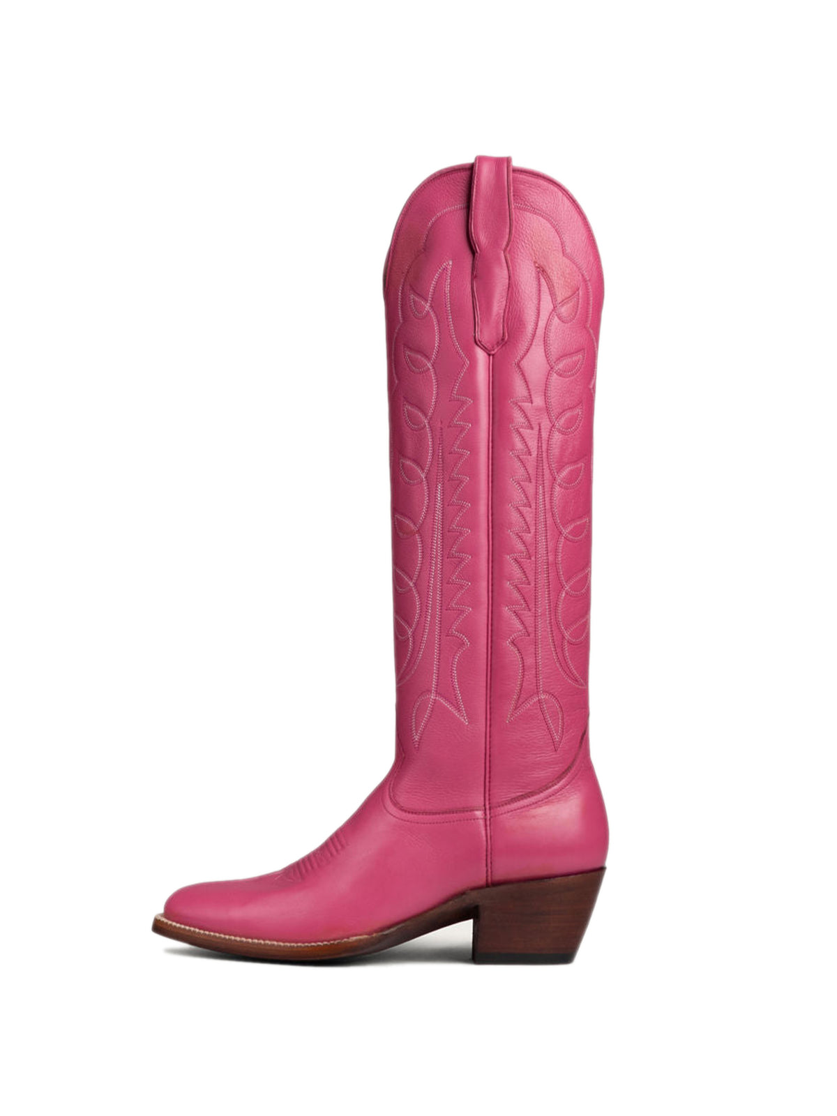 Pink Classic Almond-Toe Embroidery Tall Knee High Wide Calf Cowgirl Boots