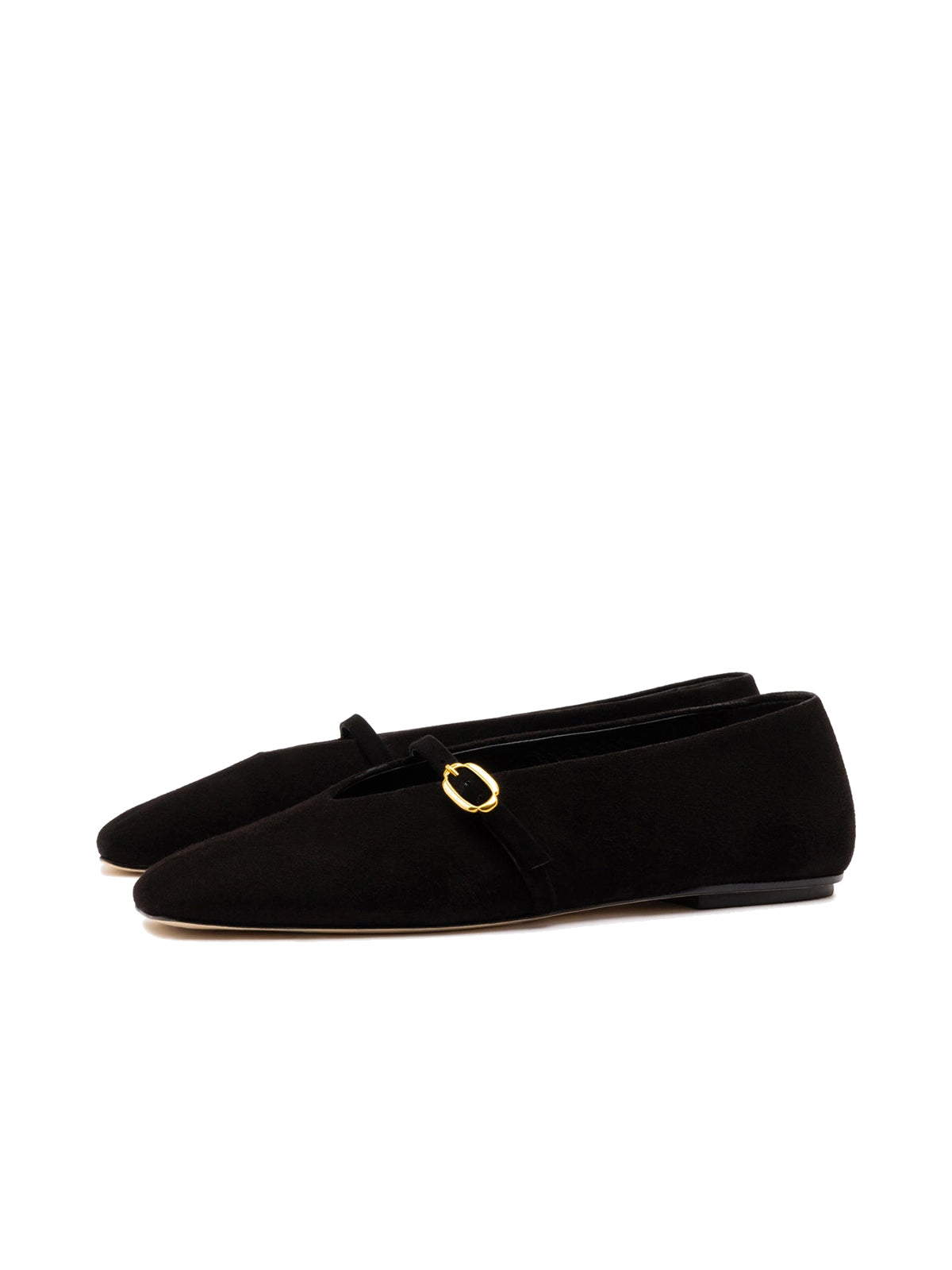 Black Faux Suede Square-Toe Buckle Mary Jane Ballet Classic Flats