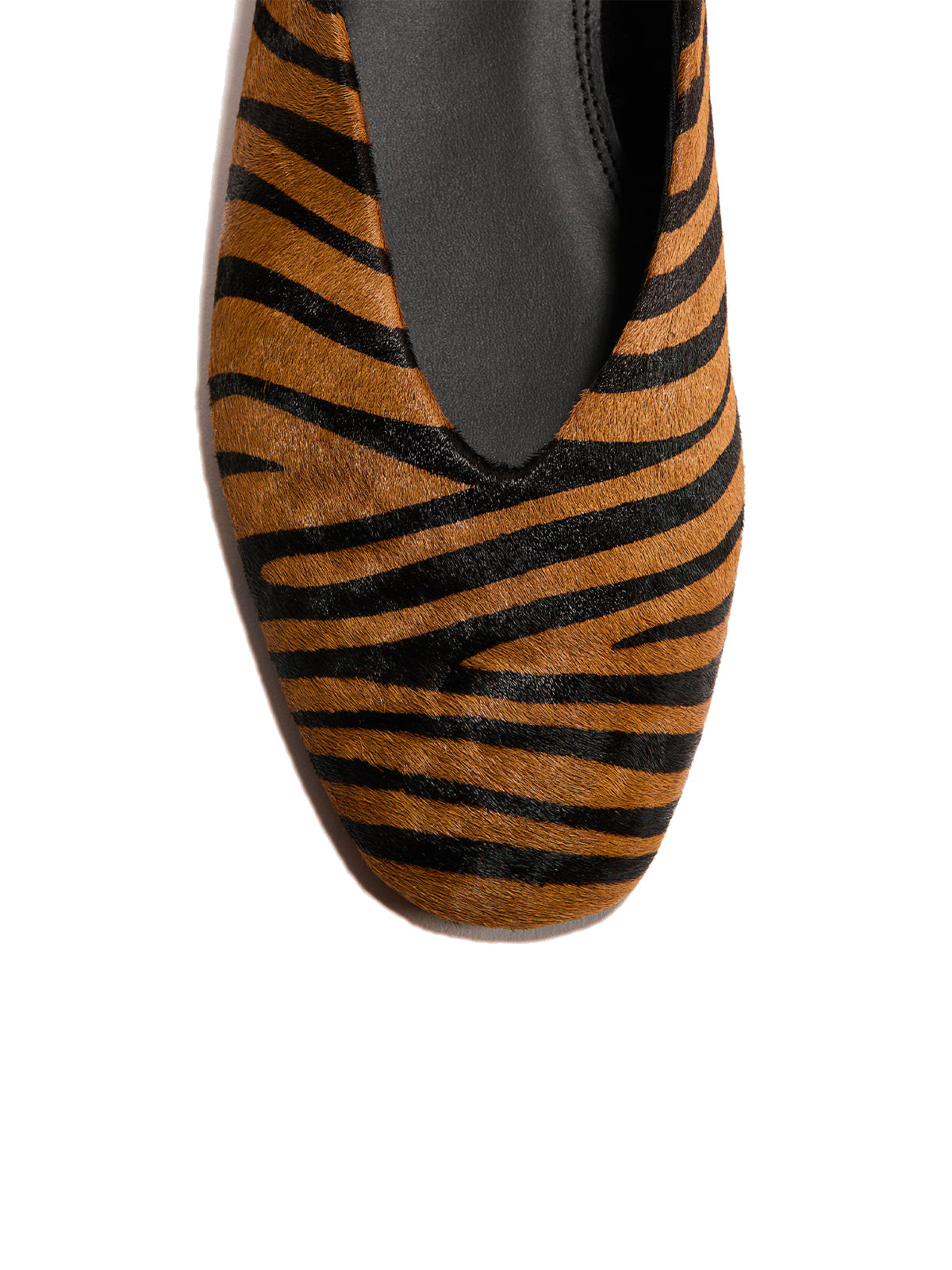 Zebra Print Pony Hair Vegan Leather Square-Toe Slip-On Ballet Flats