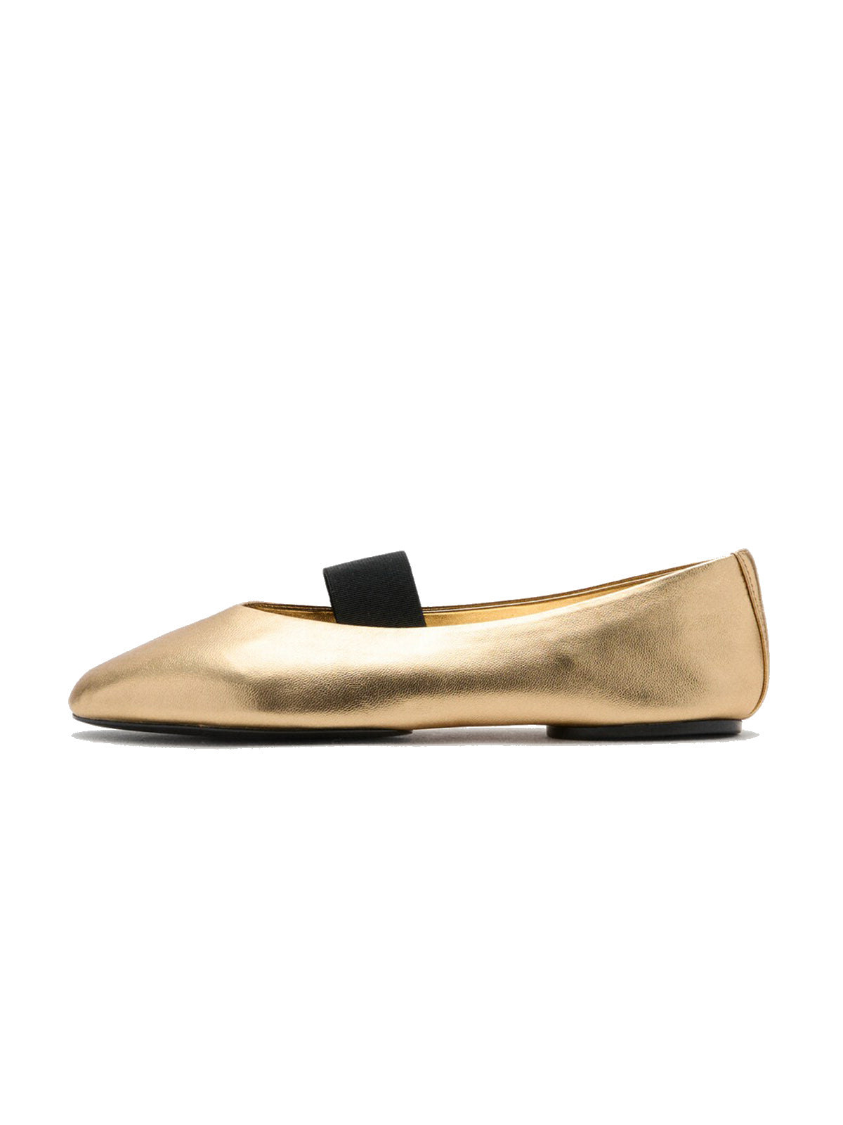 Metallic Gold Square-Toe Bridge Strap Stylish Flats