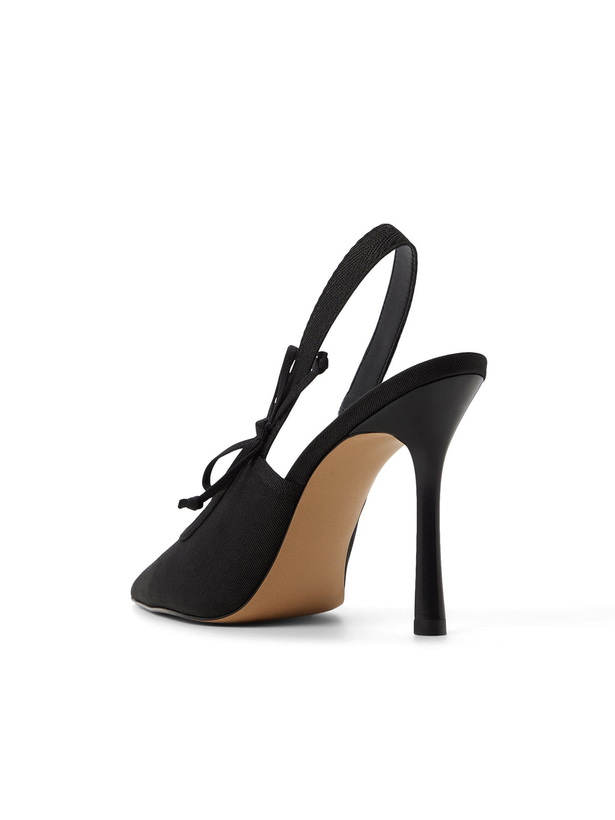 Black Satin Pointed-Toe Slingback With Bow High Heels