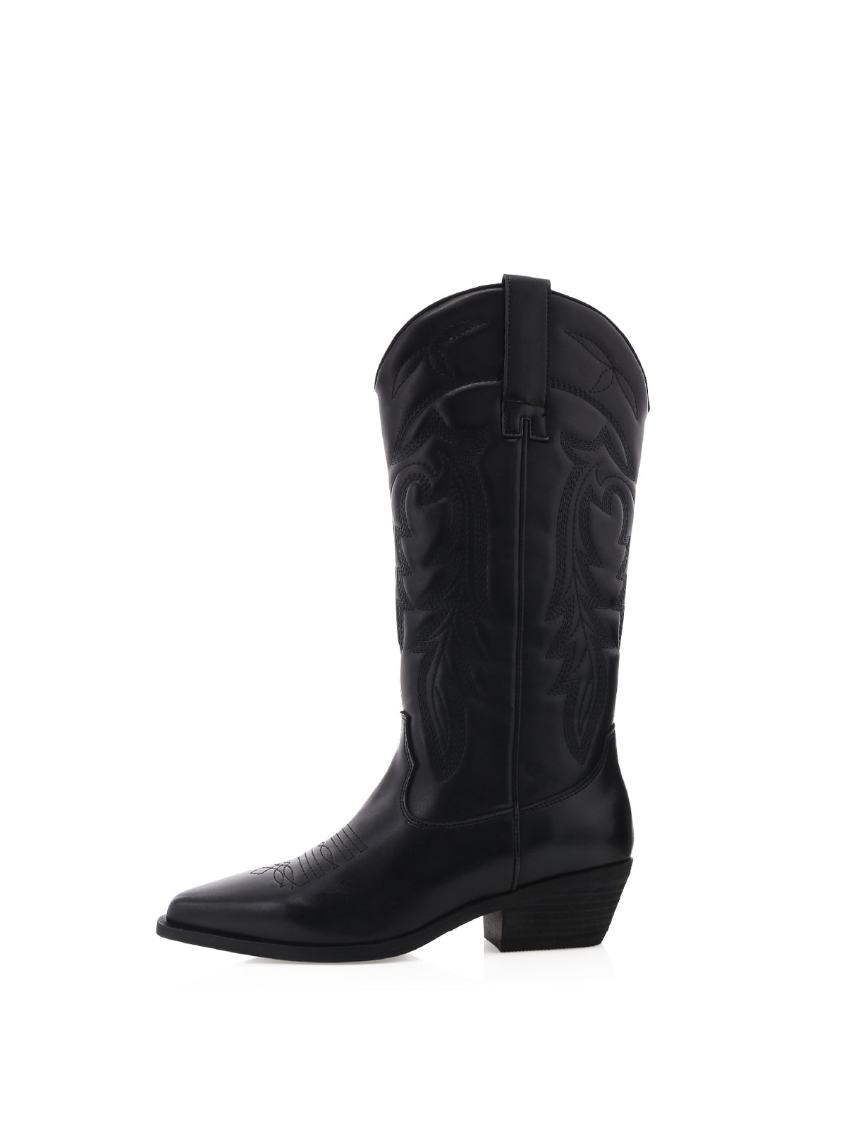 Black Snip-Toe Embroidery Western Mid Calf Cowgirl Boots