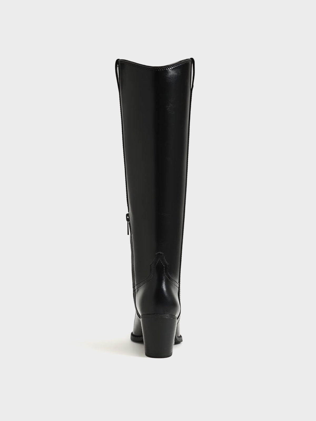 Pointed-Toe Chic Western Half-Zip Knee High Cowgirl Boots - Black
