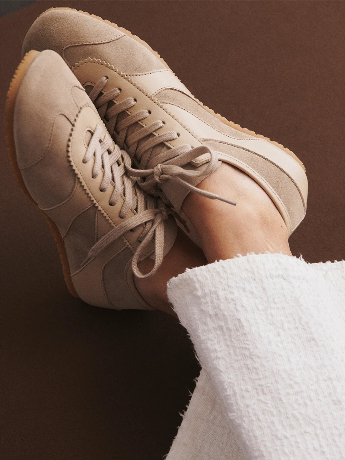 Square-Toe Classic Lace-Up Chic Flats Sneakers - Sand
