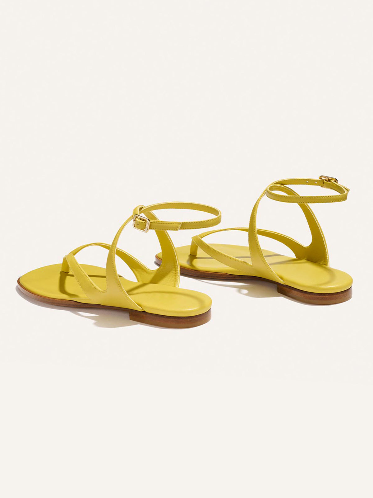 Chartreuse Square-Toe Strappy And Ankle Strap Chic Sandals Flats