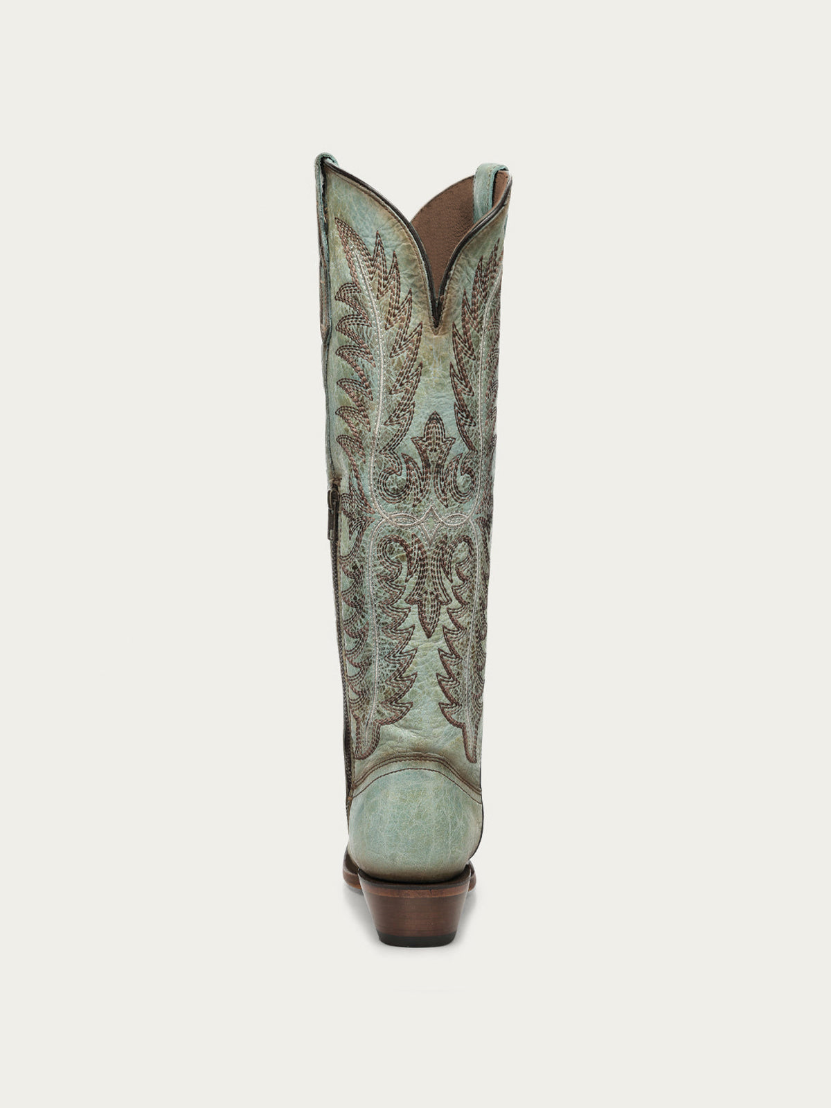 Distressed Turquoise Snip-Toe Embroidery Retro Half-Zip Knee High Cowgirl Boots