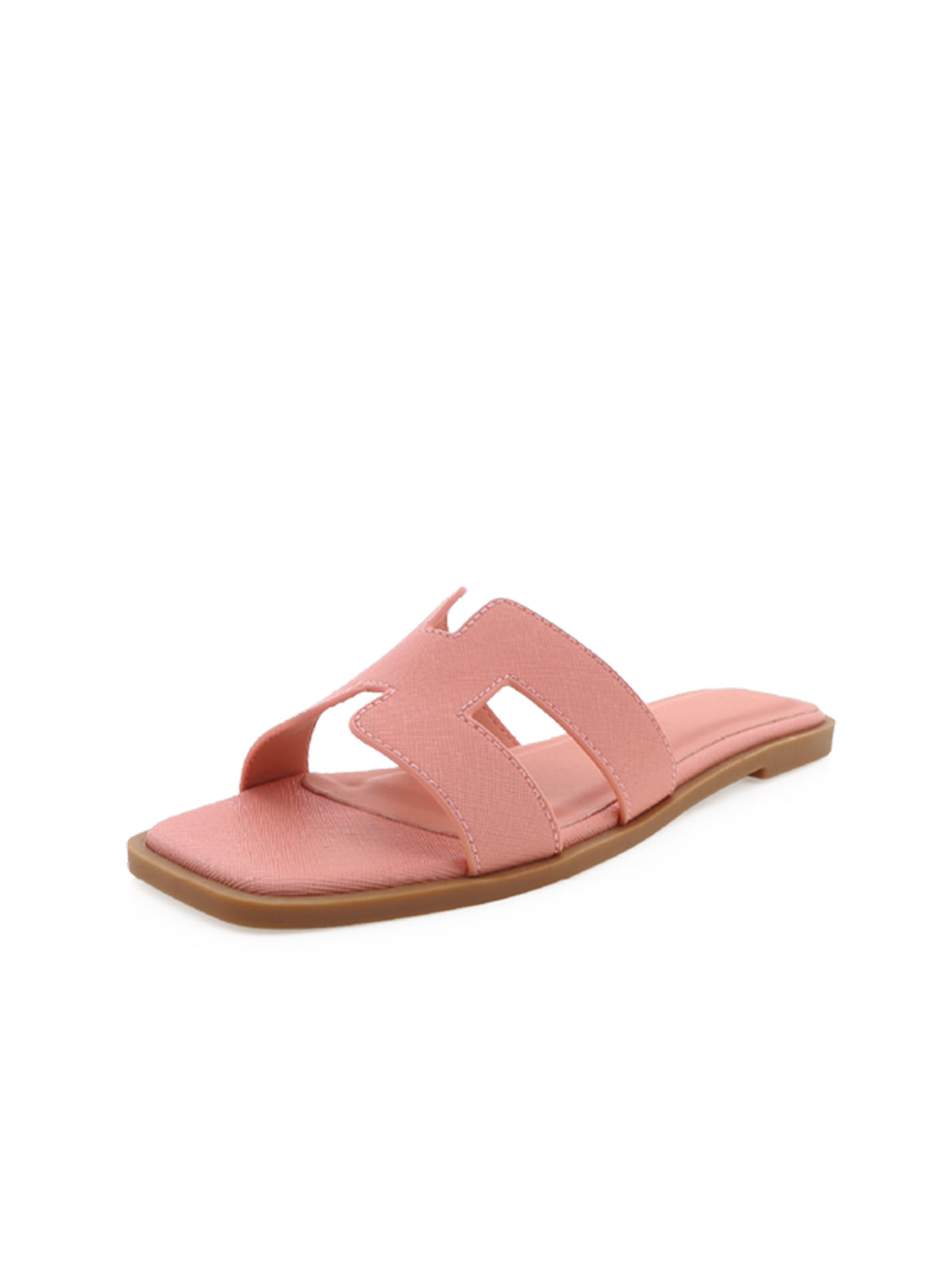Pink Open Square-Toe Slip-On Simple Sandals Flats