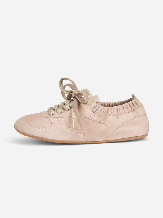 Pink Cow Suede Round-Toe Lace-Up Chic Flats Sneakers