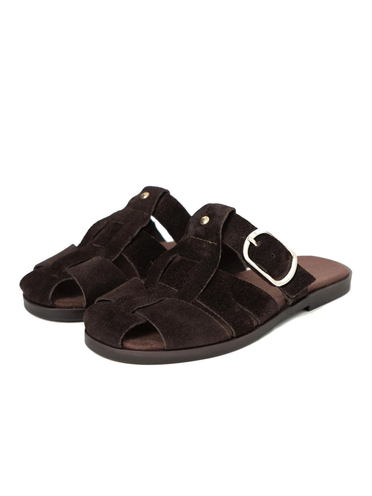Coffee Cow Suede Round-Toe Caged Detail Backless Flats