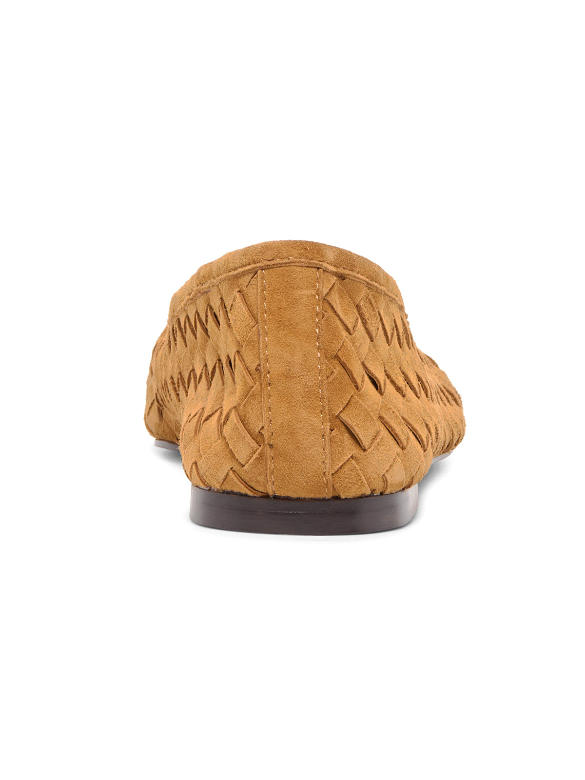 Tan Woven Faux Suede Square-Toe Slip-On Ballet Flats