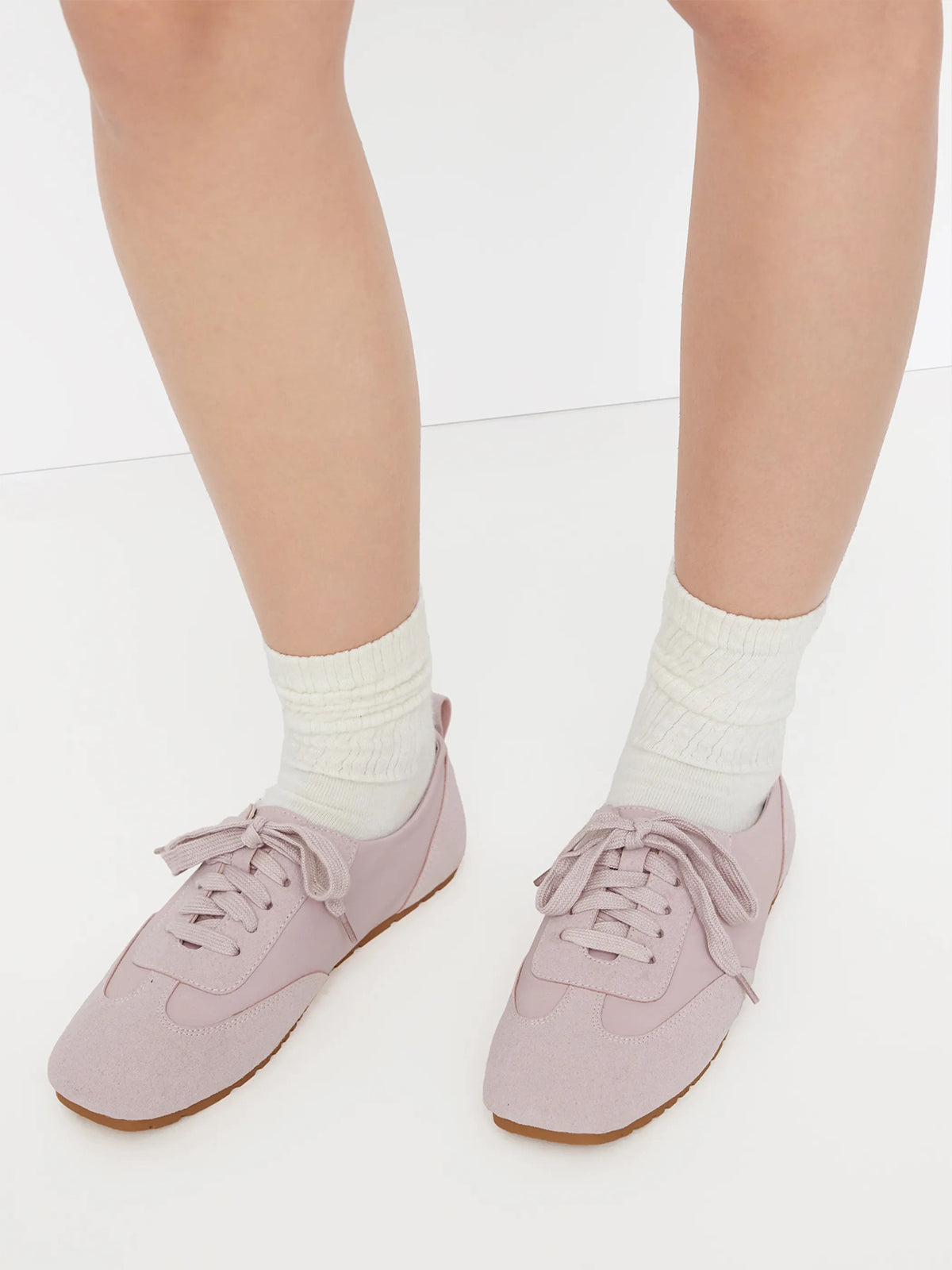 Gray Purple Cow Suede And Vegan Leather Square-Toe Lace-Up Sneakers
