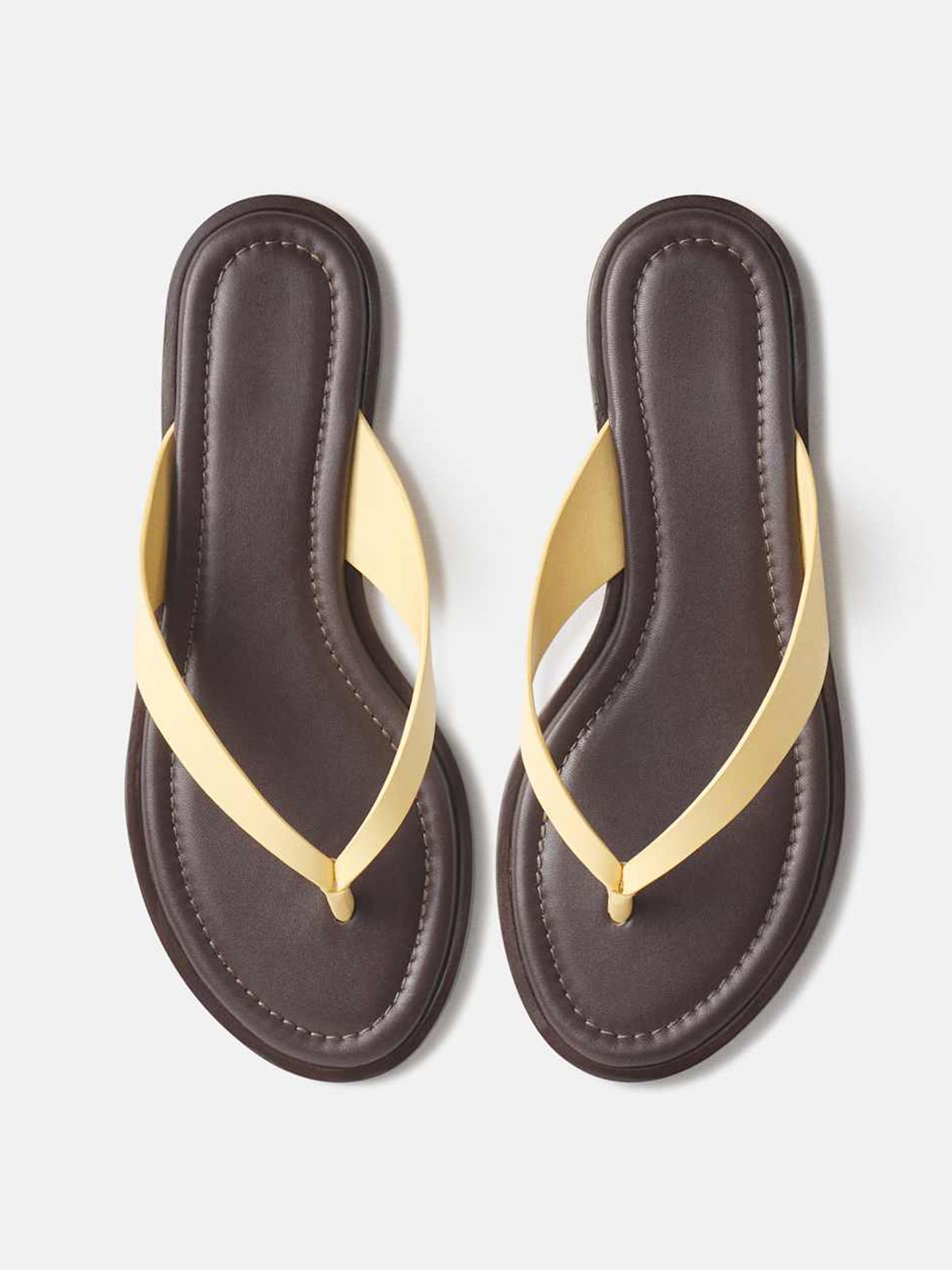 Yellow Round-Toe Flip-Flop Slip-On Flats Sandals
