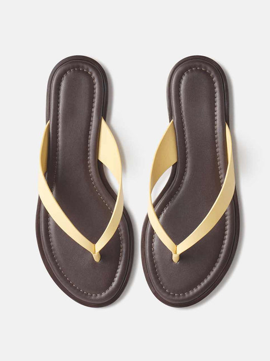 Yellow Round-Toe Flip-Flop Slip-On Flats Sandals
