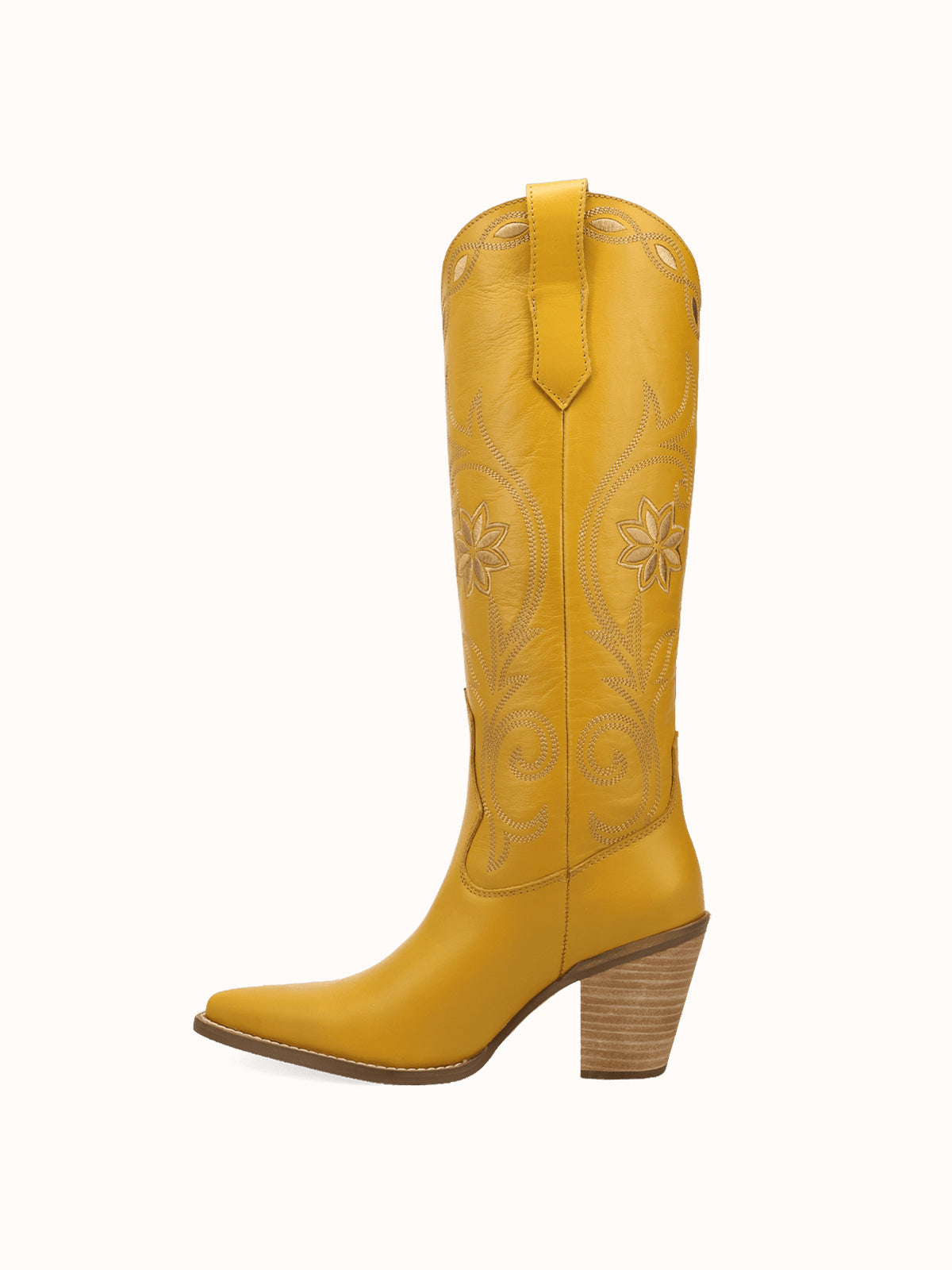 Snip-Toe Flowers And Chic Embroidery Wide Calf Knee High Cowgirl Boots - Yellow