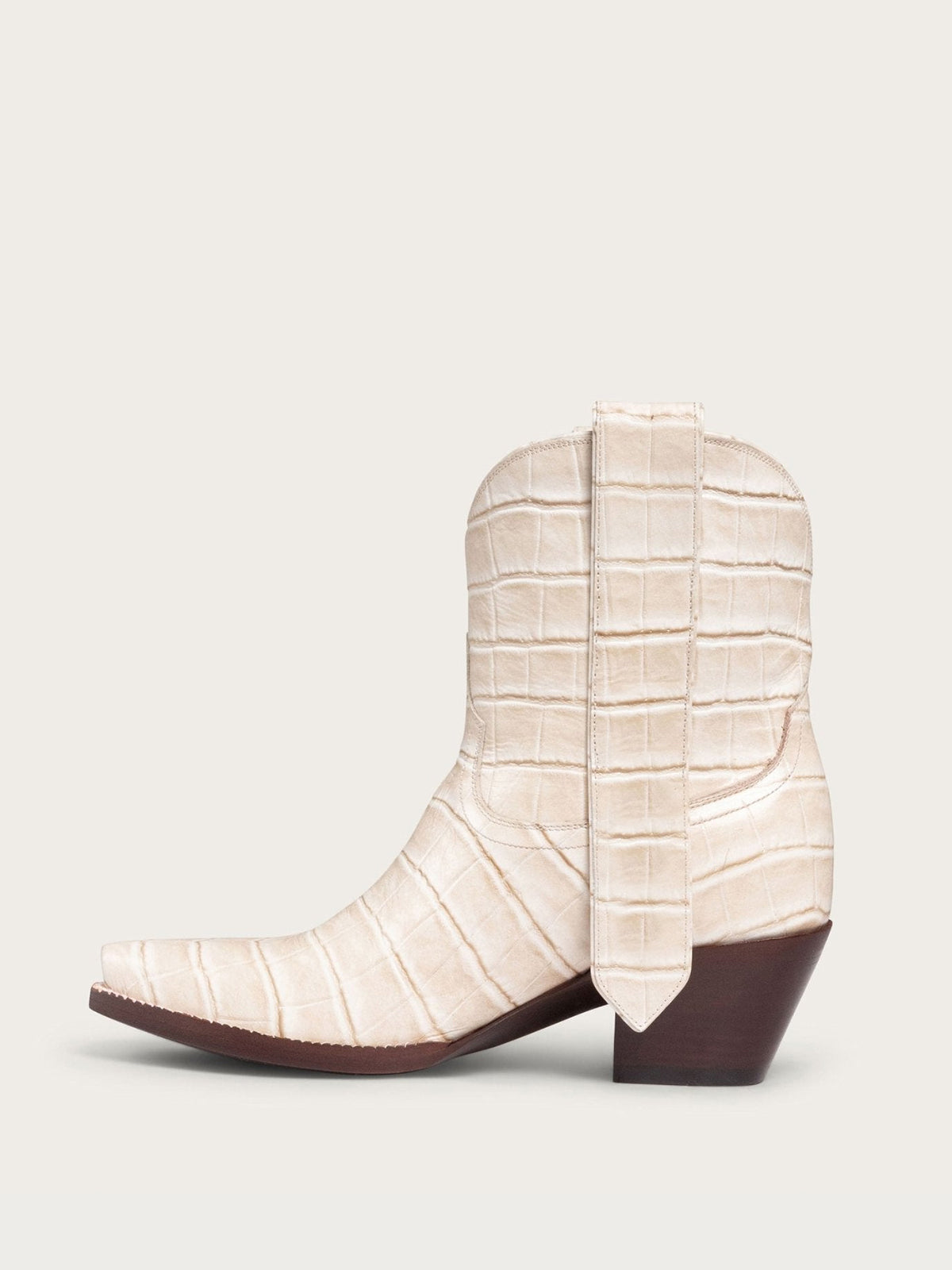 Bone Crocodile Pattern Snip-Toe Elongated Mule Ear Pull Ankle Cowgirl Boots