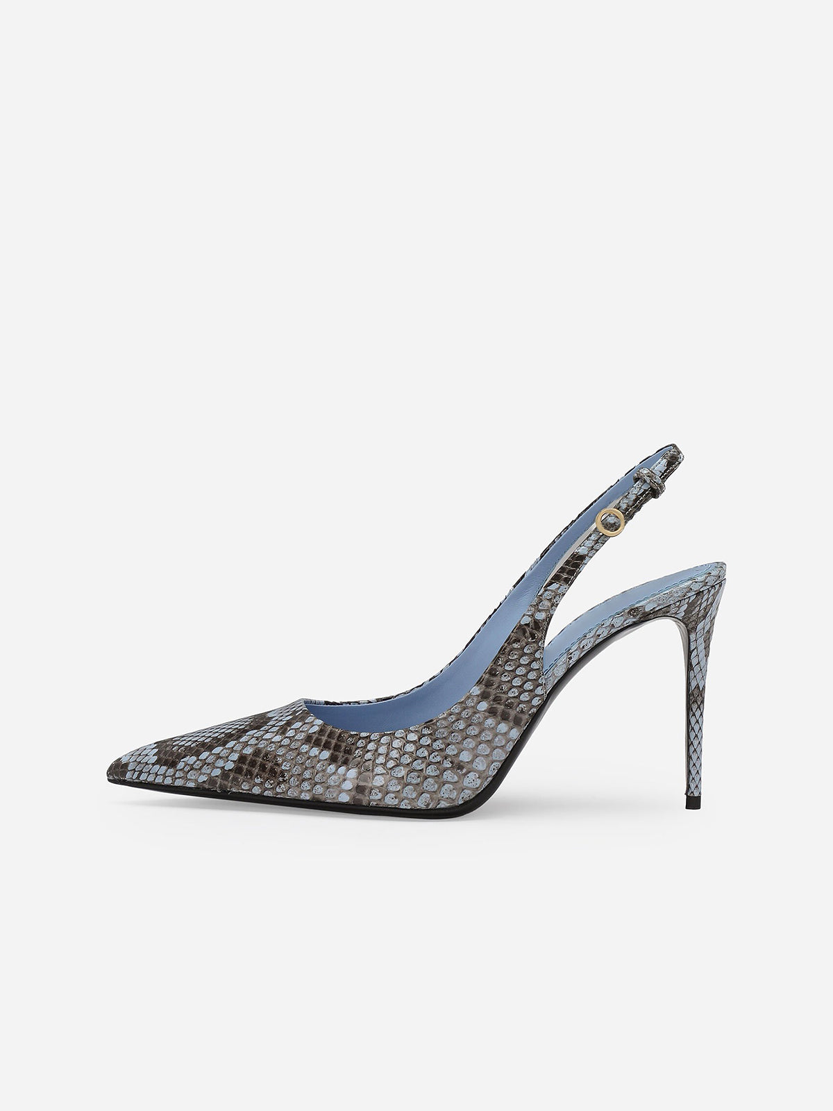 Blue Snakeskin Print Pointed-Toe Buckle Slingback High Heels Pumps