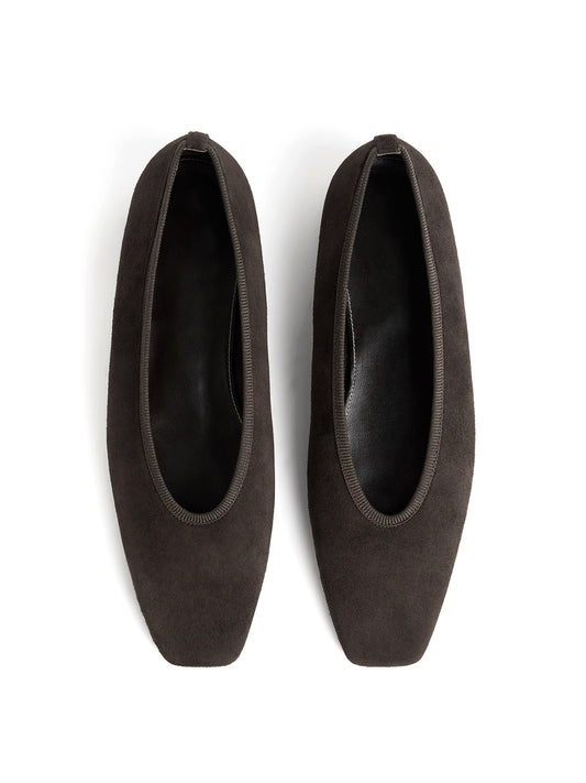 Chocolate Faux Suede Square-Toe Simple Slip-On Ballet Flats