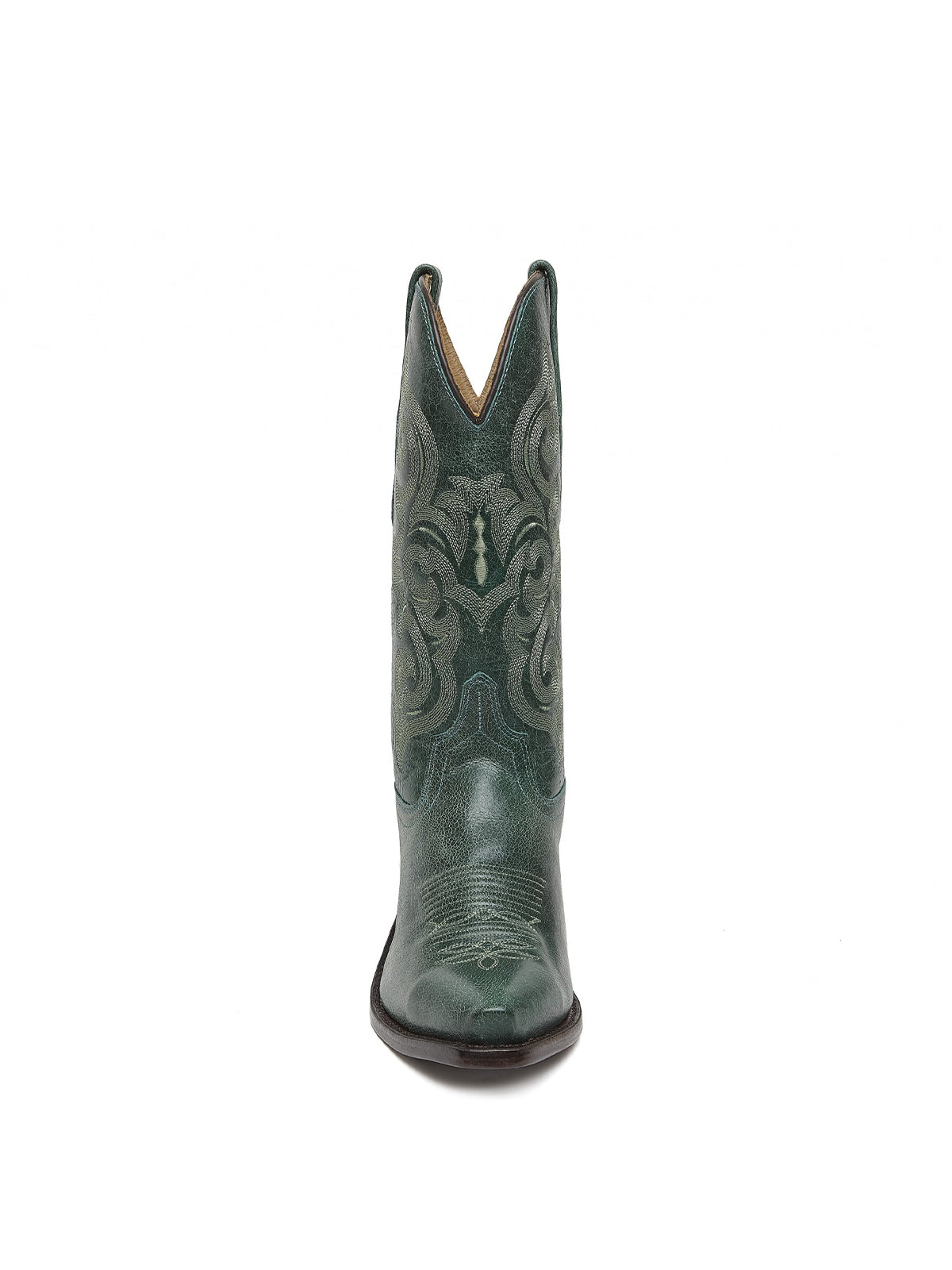 Green Snip-Toe Exquisite Embroidery Cowgirl Mid Calf Western Boots
