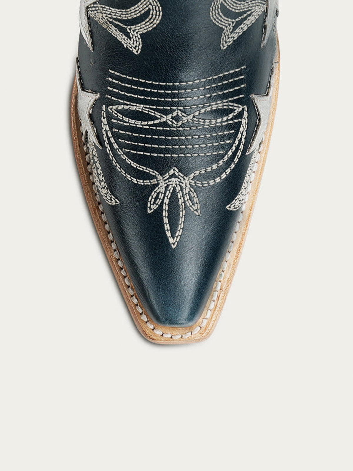 Navy Snip-Toe Chic Star Inlay With Embroidery Wide Calf Knee High Cowgirl Boots