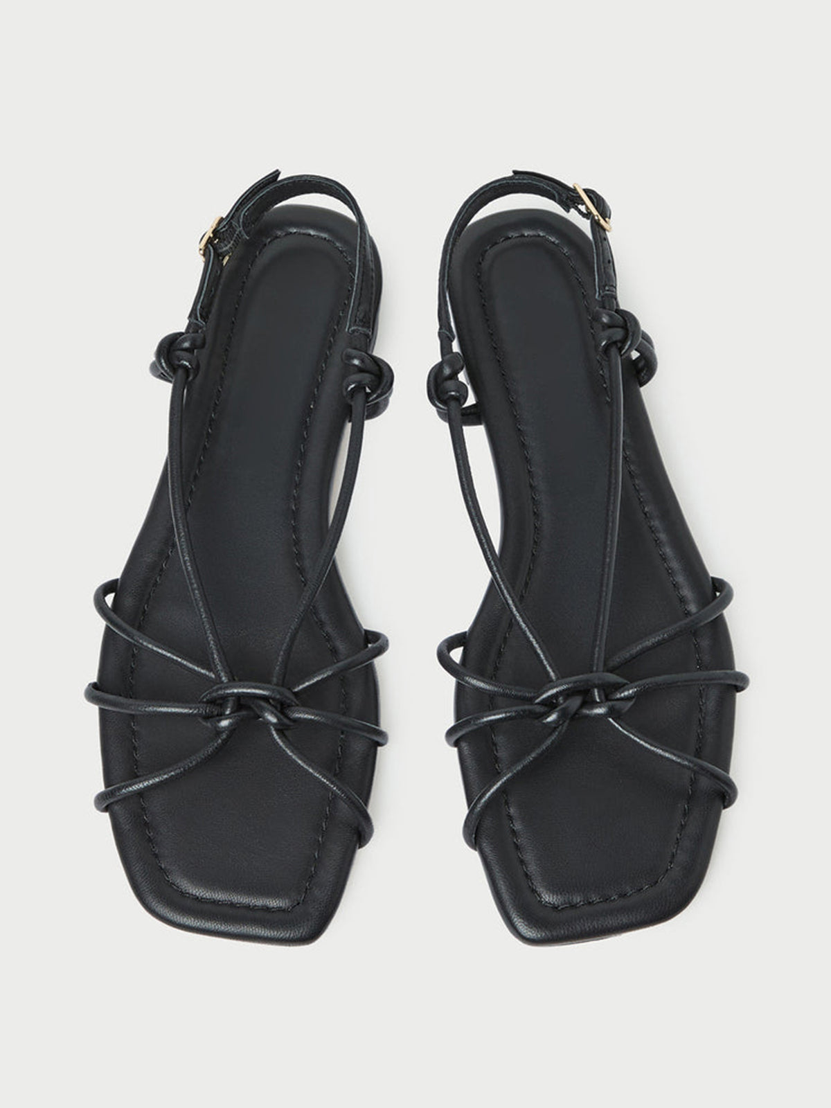 Black Square-Toe Strappy Chic Flats Sandals
