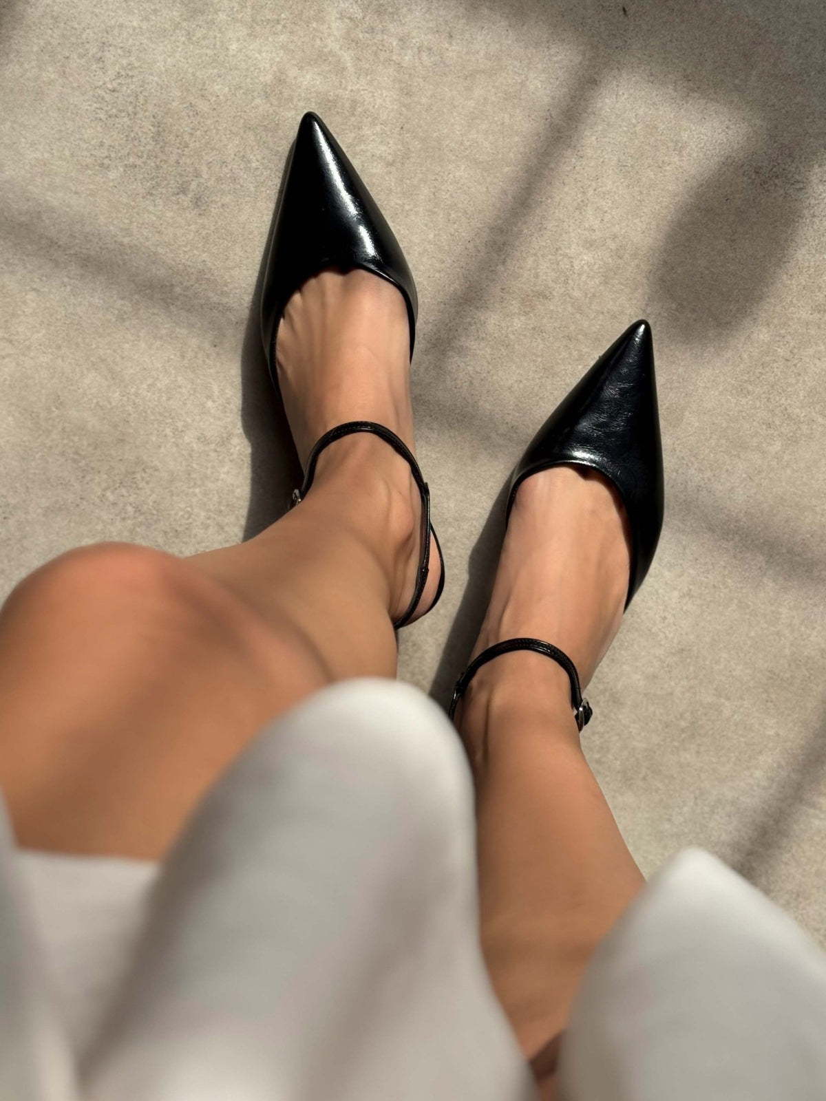 Ankle Strap Pointed-Toe Concise Kitten Heels - Black