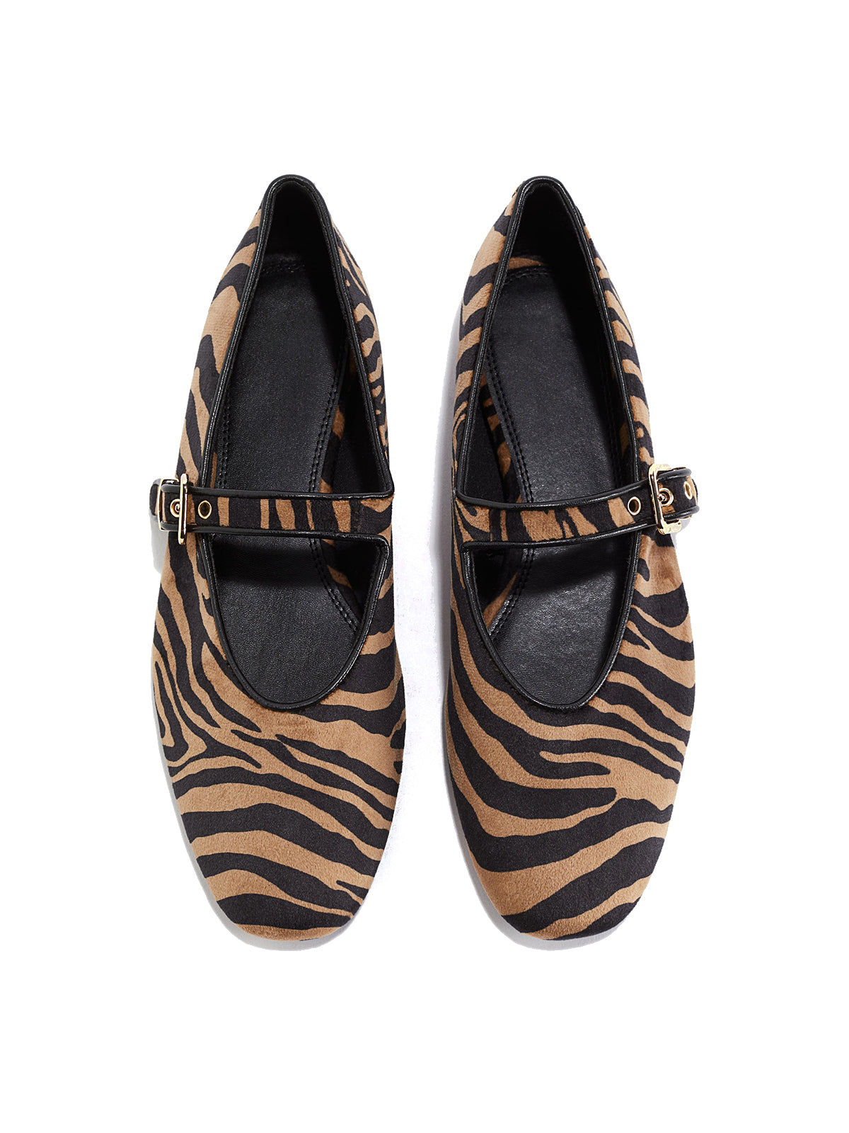 Zebra Print Faux Suede Square-Toe Mary Jane Ballet Flats