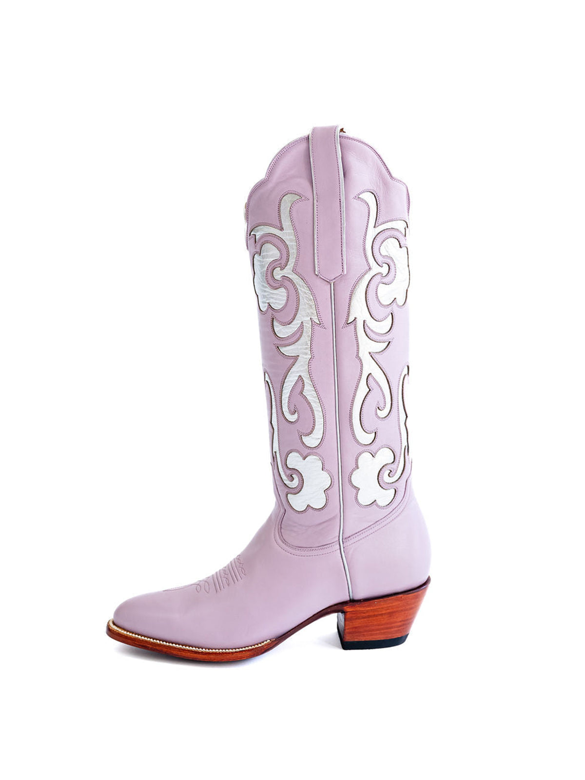 Lavender Almond-Toe Inlay Wide Mid Calf Cowgirl Boots