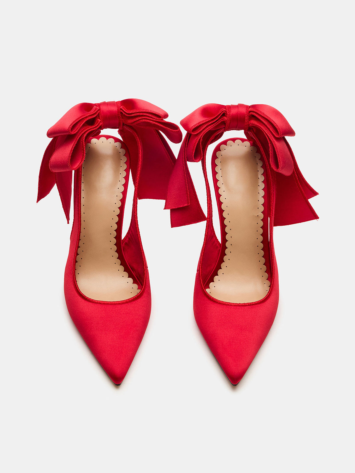 Red Satin Pointed-Toe Slingback With Big Bow Pump High Heels