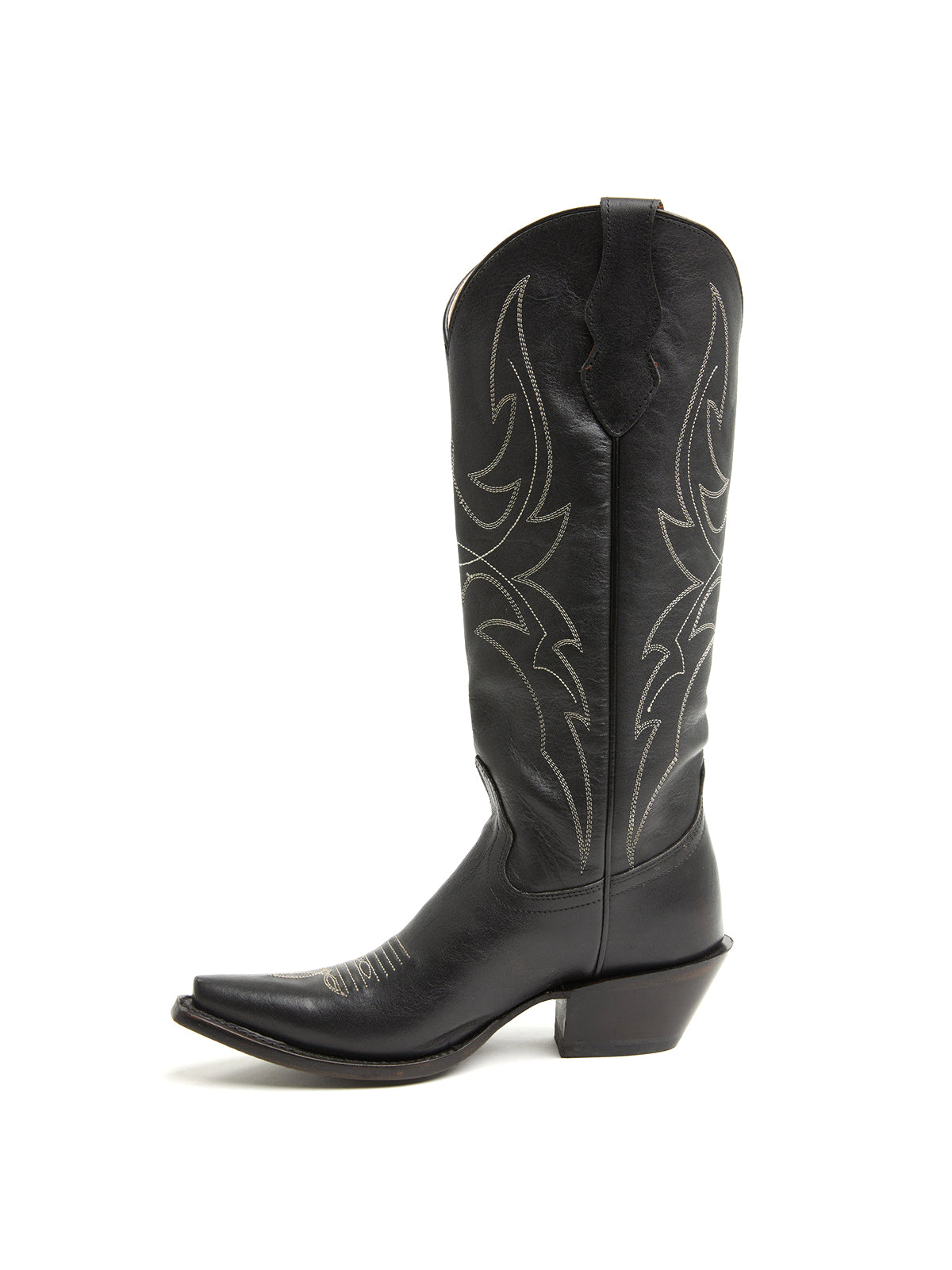 Black Snip-Toe Embroidery Classic Wide Calf Knee High Cowgirl Boots