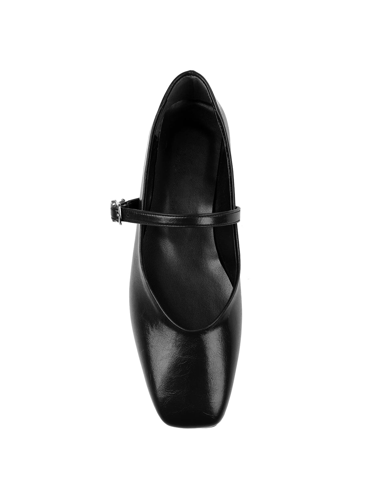 Black Square-Toe Buckle Bridge Strap Stylish Ballet Flats